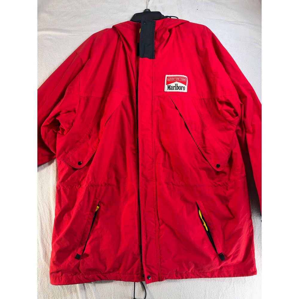Vintage Marlboro Adventure Team Red Hooded Parka Jacket Mens XL 90s Gorpcore